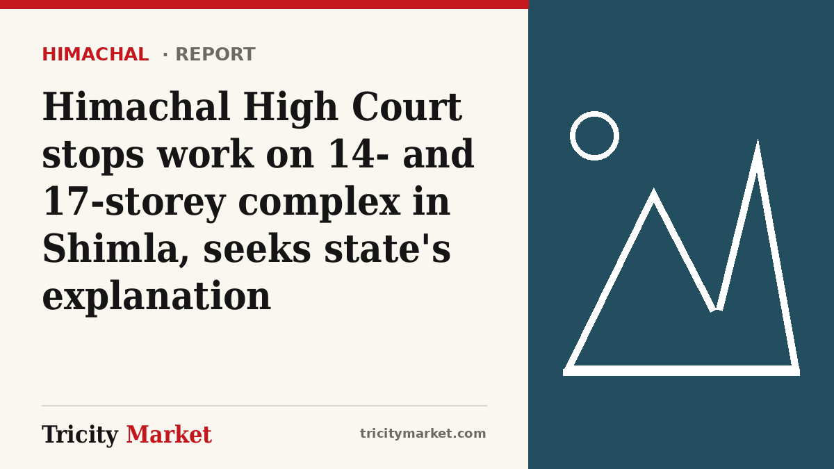 Tricity Market graphic with the headline: Himachal High Court stops work on 14- and 17-storey complex in Shimla, seeks state's explanation