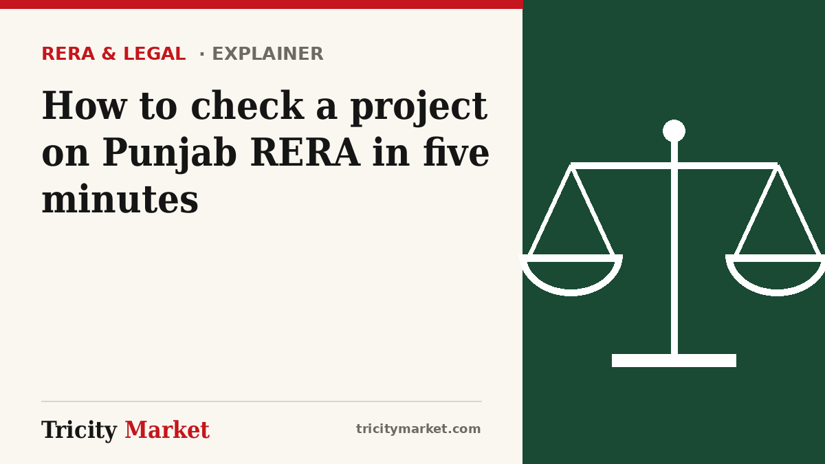 Tricity Market graphic with the headline: How to check a project on Punjab RERA in five minutes